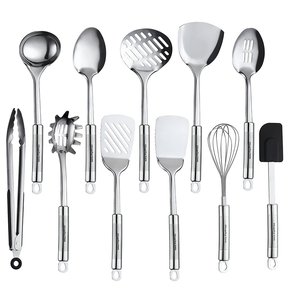 Cooking Utensil Set, 11 PCS Stainless Steel Kitchen Utensil Set, Nonstick Kit...
