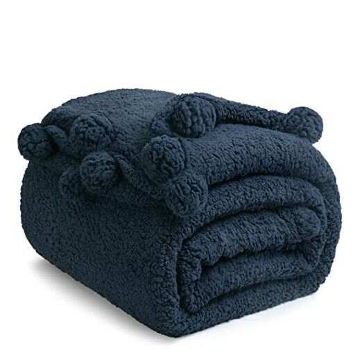 Queen Size Double Sided Sherpa Blanket 90x90 Inches Navy Blue