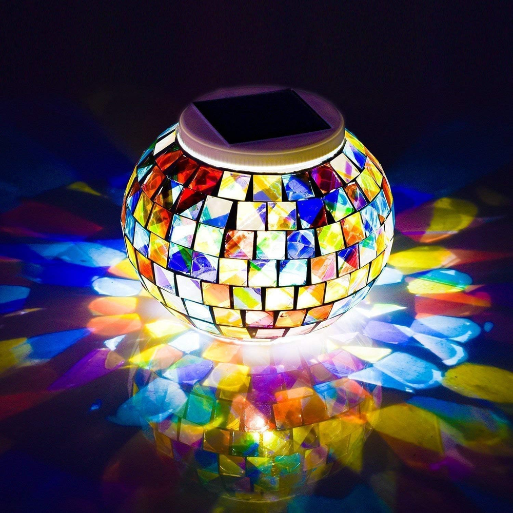 Color Changing Solar Powered Glass Mosaic Ball Led Garden Lights, Rechargeable O