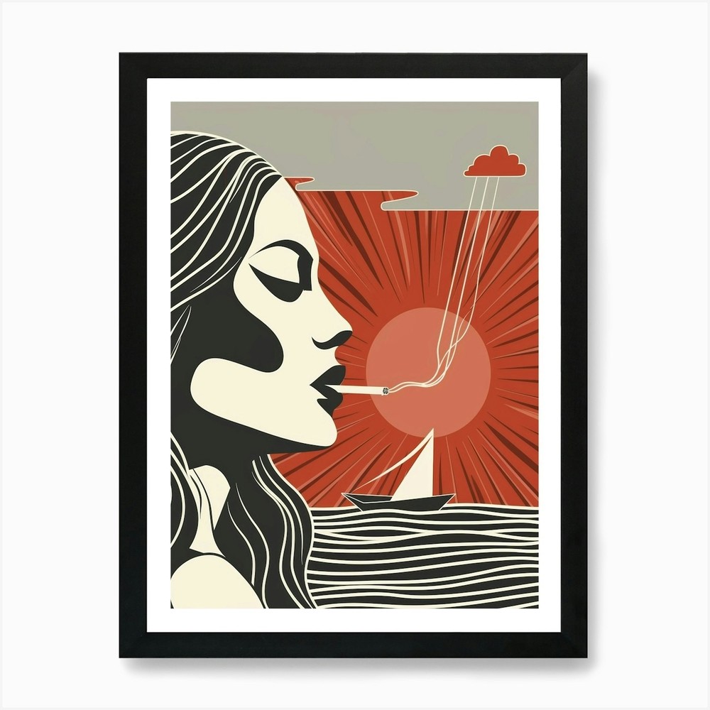 Woman Smoking A Cigarette 2 Art Pri Framed Wall Art Poster Canvas Print Picture