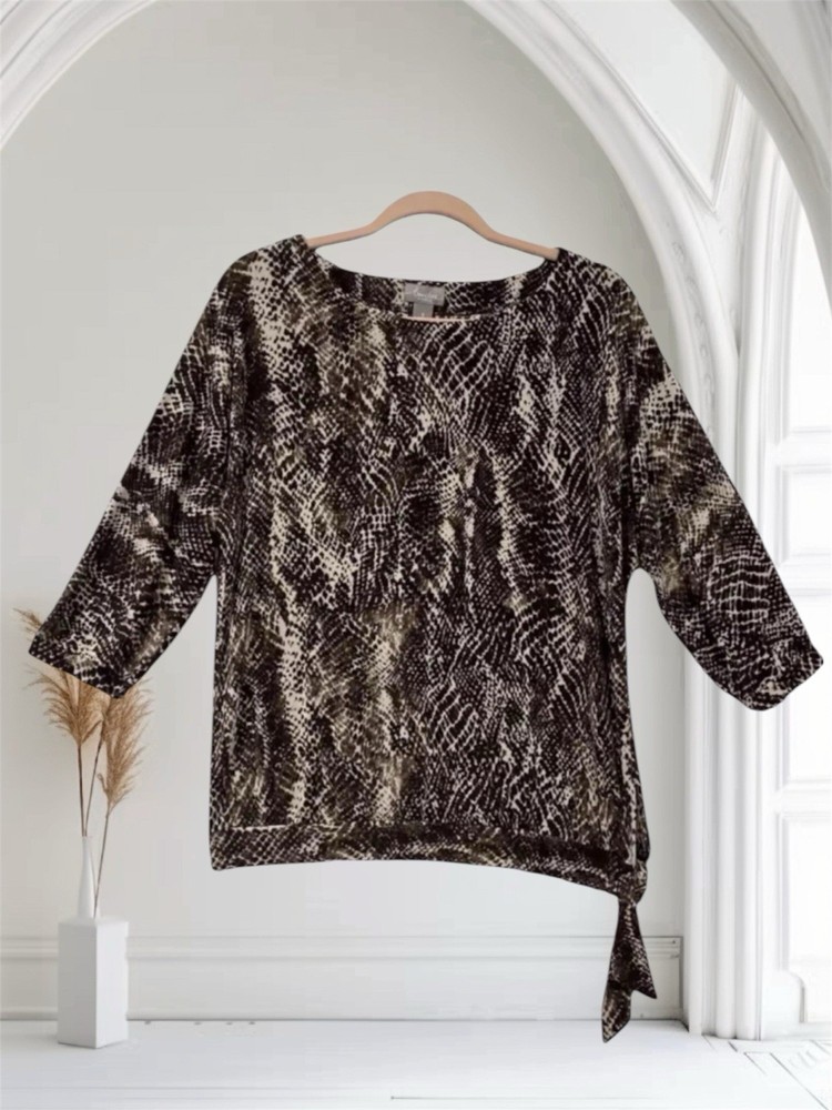 Chico’s Womens Animal Print Slinky Stretch Tie Hem Top Size 1 Medium
