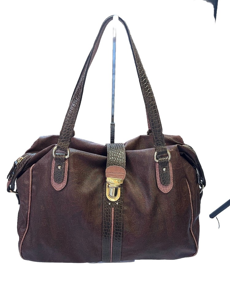 Vintage ETRO Eclectic Mixed Leather Bowling Bag Satchel Purse Bag Made in Italy
