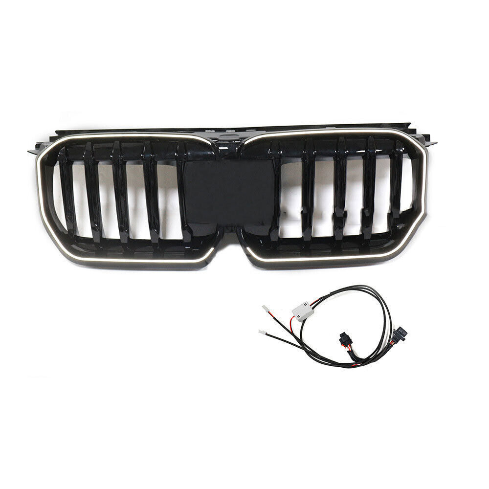 For 2023 BMW X1 U11 SUV Single Line Gloss Black Front Center Grille +LED Light