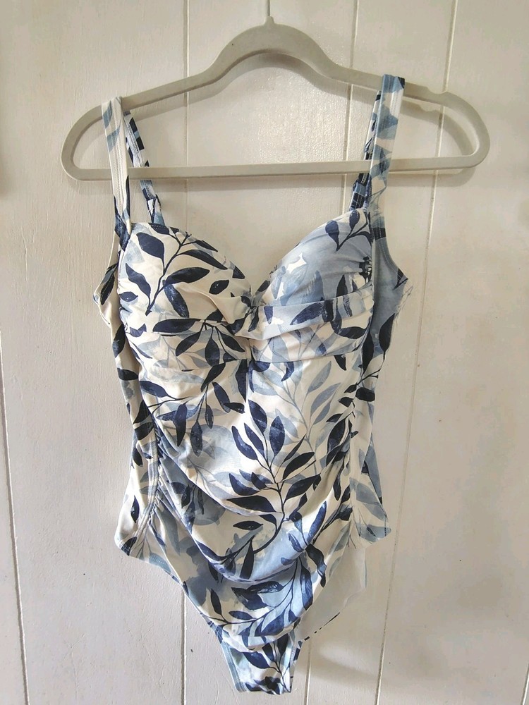 Nip Tuck Swim Slimming Shaping One-Piece Swim Bathing Suit Size 12  Blue White