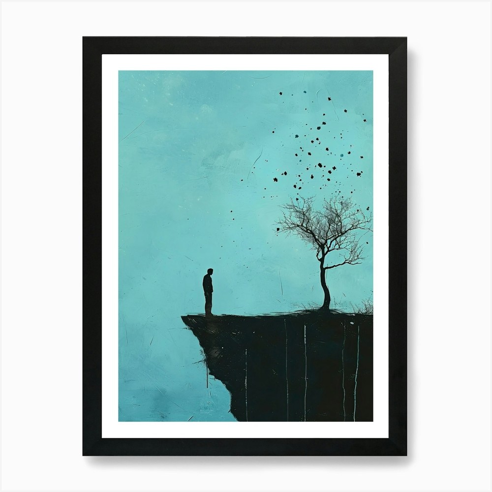 Tree On A Cliff, Minimalism Art Pri Framed Wall Art Poster Canvas Print Picture
