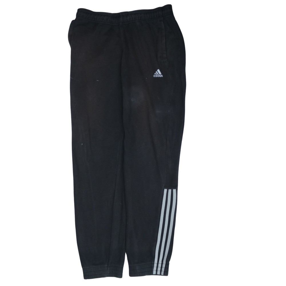 Adidas Mens Joggers Black Nylon Fleece Three Stripe Elastic Waist Tapered L