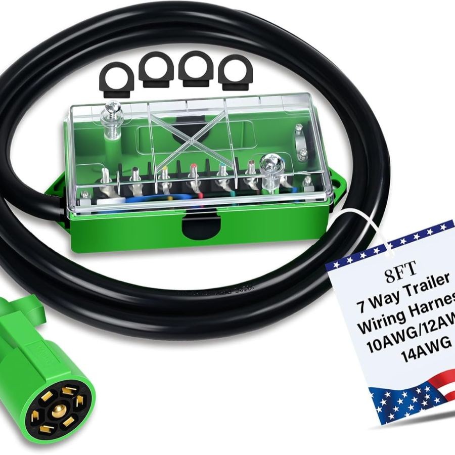 8 FT 7 Pin Trailer Wiring Harness with 7 Gang 7 Pin 8 Feet-With Junction Box