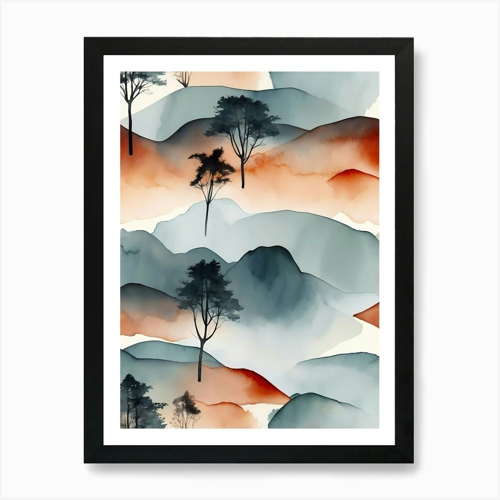 Trees In The Mountains Art Print Framed Wall Art Poster Canvas Print Picture