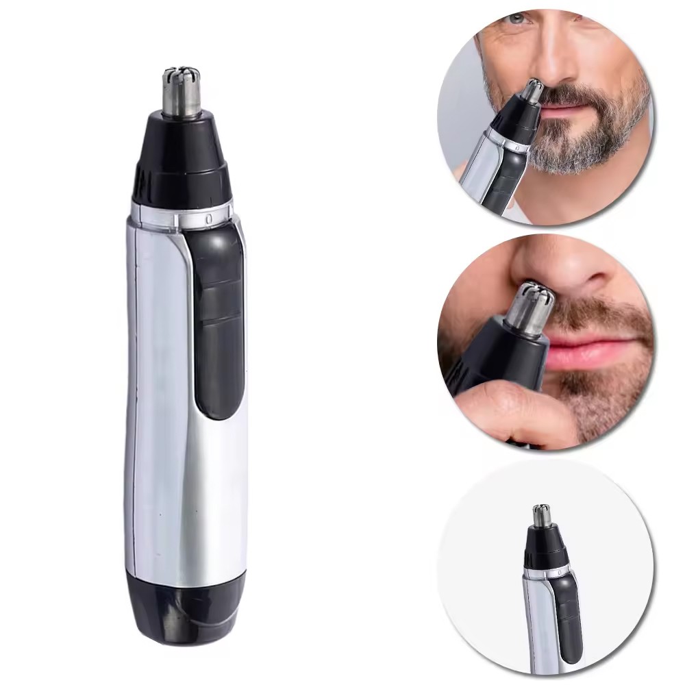 Silver Electric Nose & Ear Hair Trimmer for Men - Painless Clipper & Cleaner