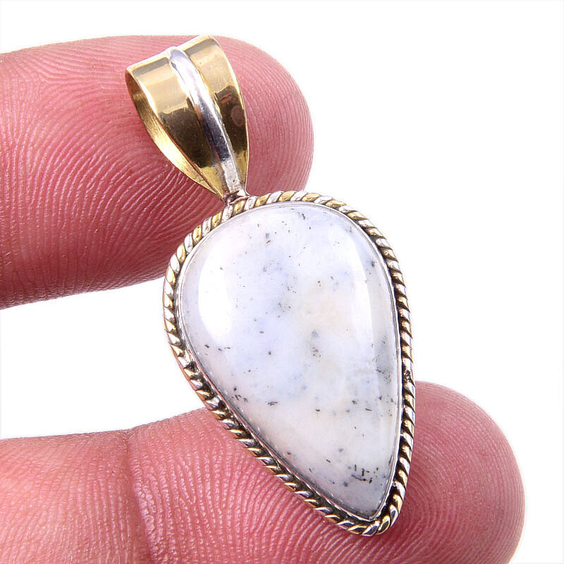 Natural Dendrite Opal 925 Solid Sterling Silver Gift TwoTone Pendant 1.50