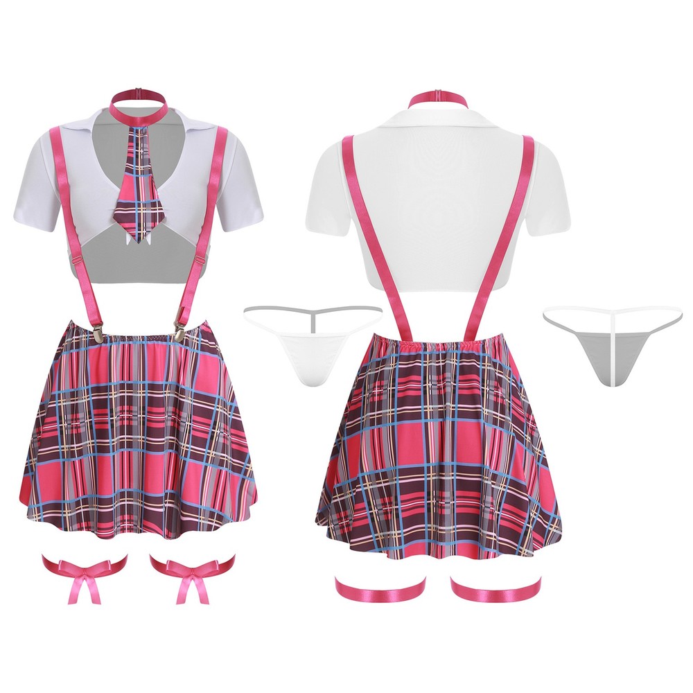 Women SchoolGirl Roleplay Sexy Student Uniform Top and Mini Skirt Lingerie Set