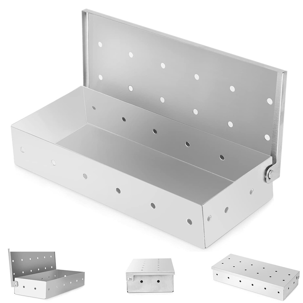 Smoker Box for Gas Grilling – Stainless Steel Grilling Basket with Tray Holde...