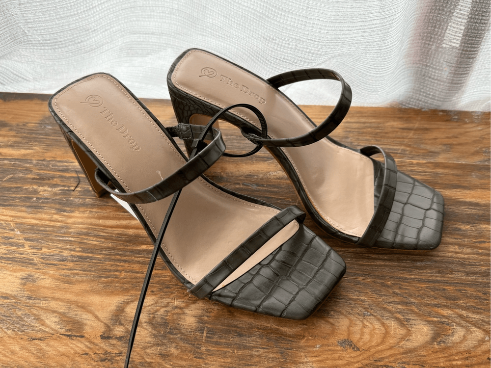Drop Women's Avery Square Toe Two Strap High Heel Sandals Olive Size 7 New Without Tags