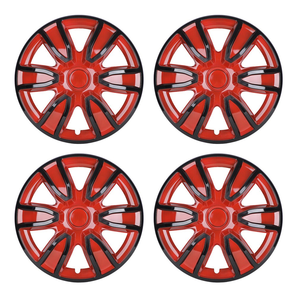 4PCS Black Red Lacquer 14 Inch Universal Snap On Hubcaps