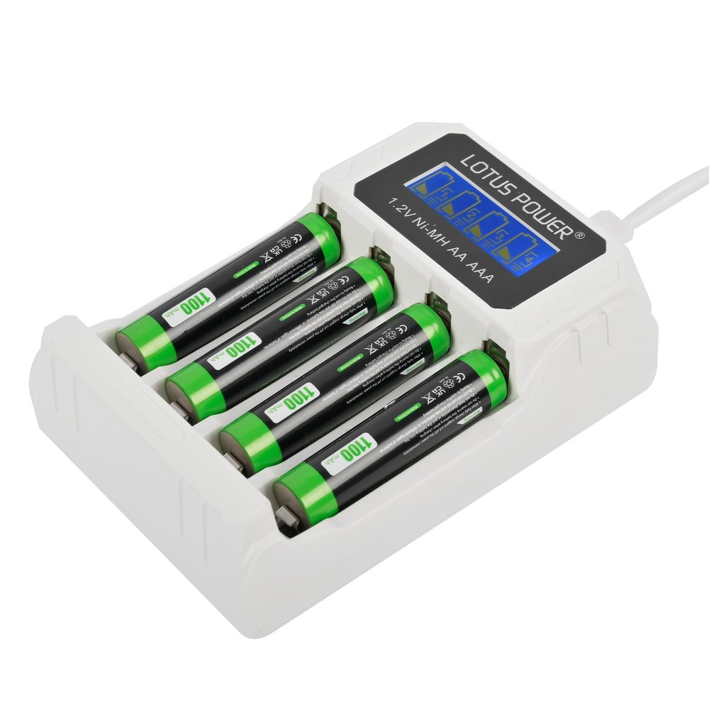 Universal 4 Slot Ni-MH Battery Charger & 1.2 V Batteries AAA Set, LCD AAA Cha...