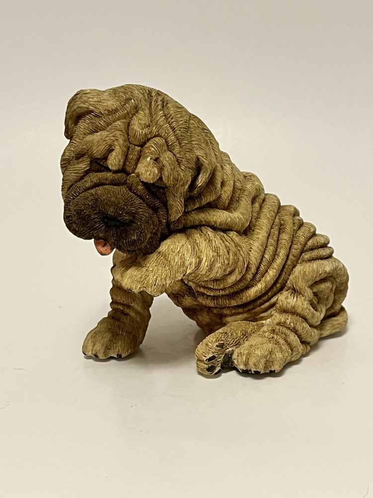 SHAR PEI PUPPY DOG Figurine Statue Hand Painted Resin Living Stone