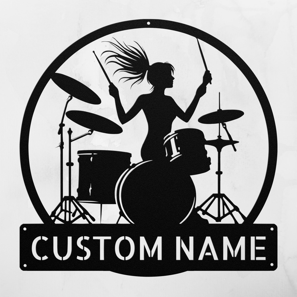 Personalized Female Rock Drummer Metal Sign Custom Music Wall Art Gift Decor