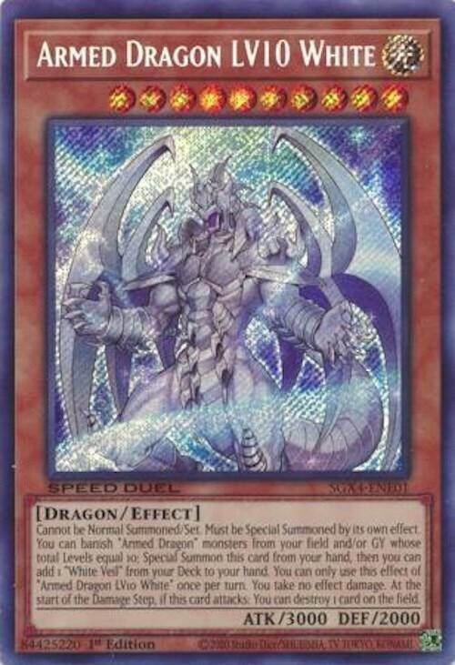 ARMED DRAGON LV10 WHITE Secret Rare SGX4-ENE01 Light Attribute YuGiOh TCG Card