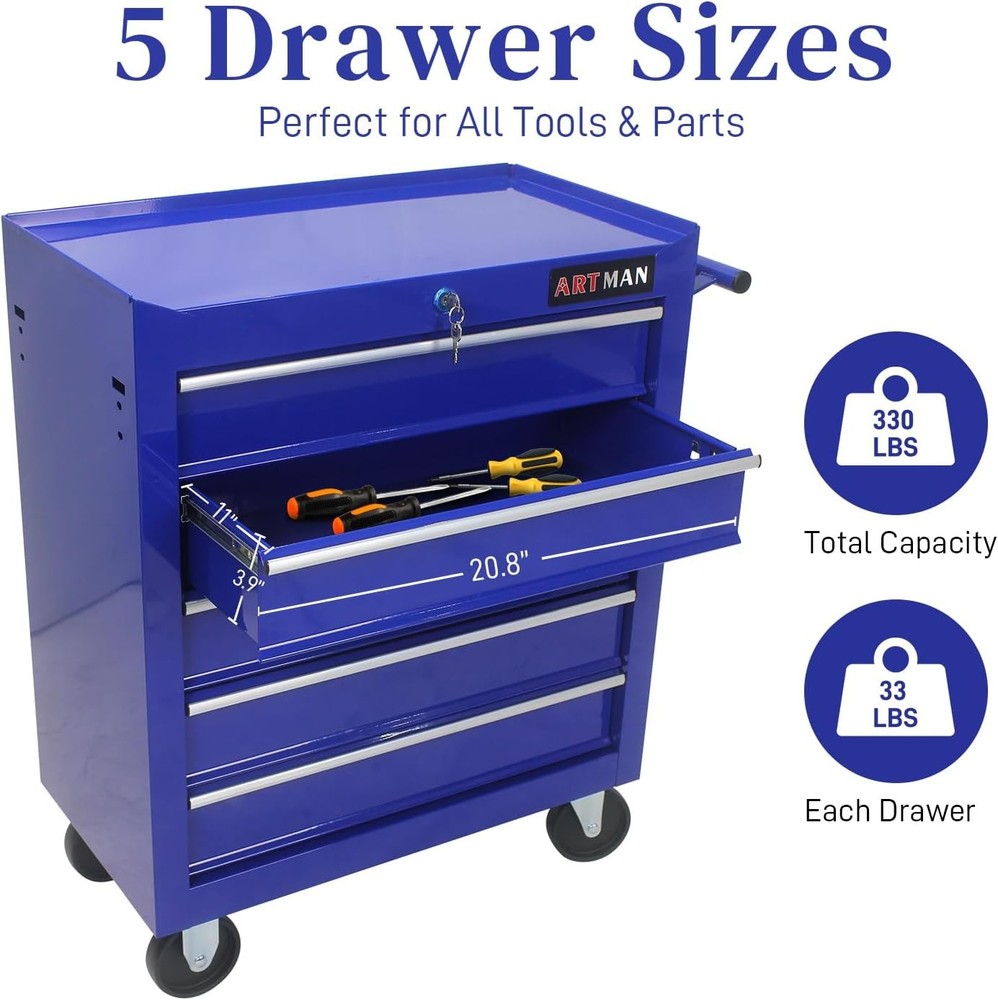 7-Drawer Lockable Rolling Tool Chest for Garage Storage