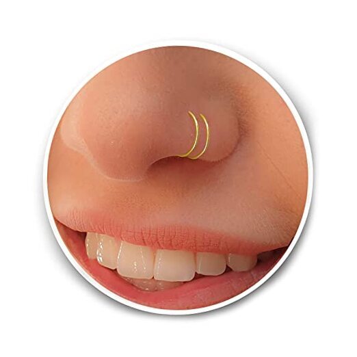 Tiny Gold Double Fake Hoop Nose Ring - Spiral Fake Nose Ring 20 Gauge 14k Gold