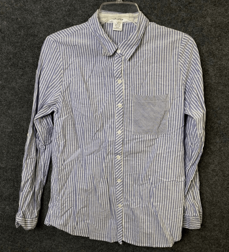 Love Potion Shirt Women's Size M Medium Ladies Blue White Stripes Casual Dress
