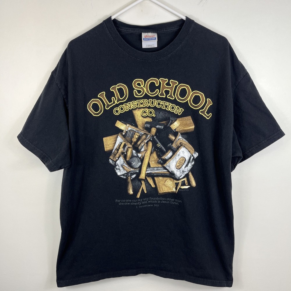 Vtg Religious Tee Jesus Tee Tshirt Cross Bible 90s Old School Construction Sz XL