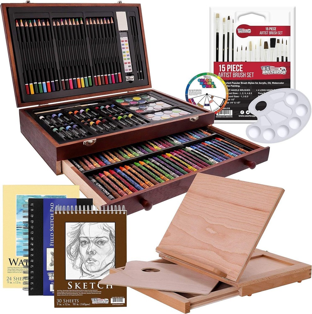 163-Piece Deluxe Art Supply Set with Paints, Pastels, Pencils, Easel