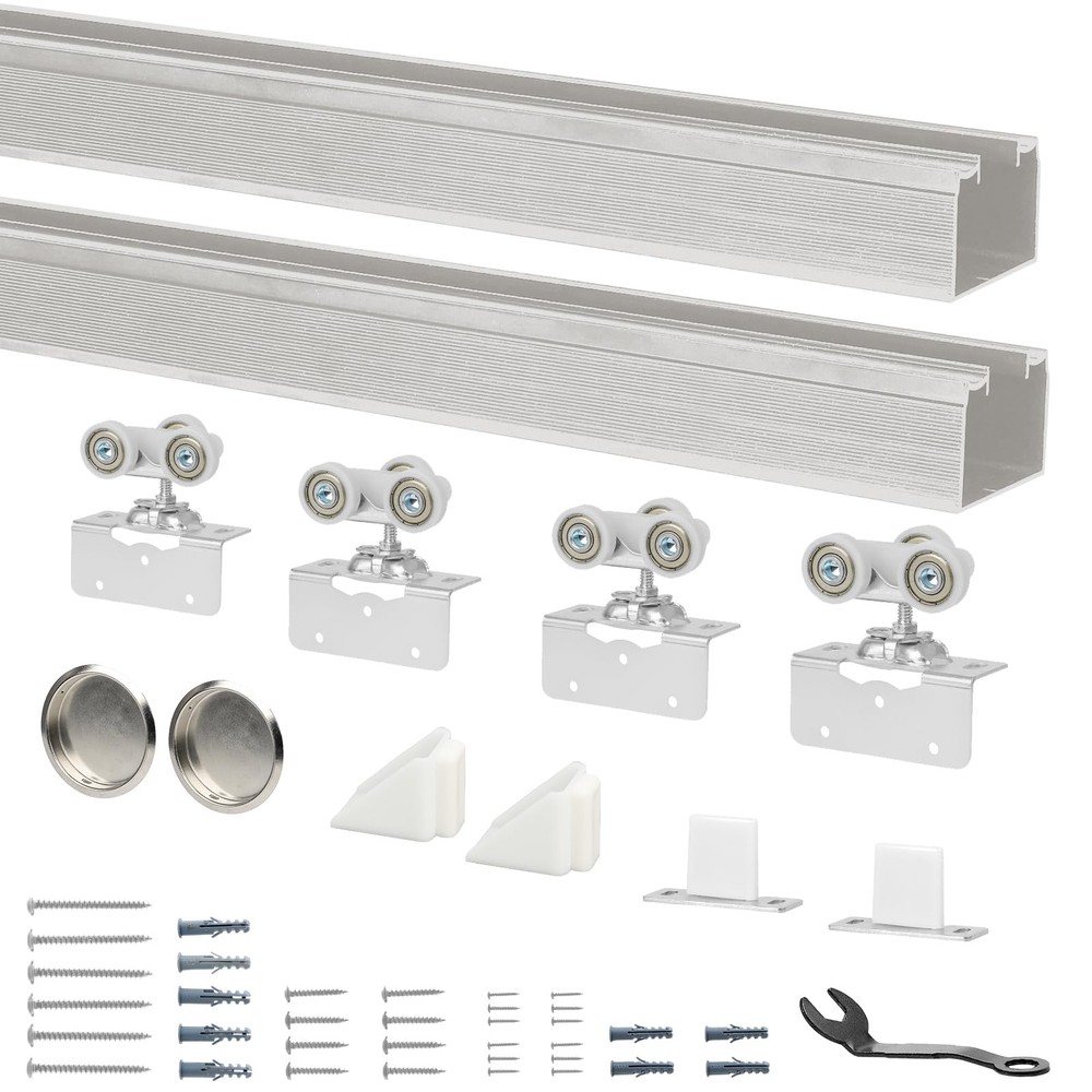 96-Inch Ceiling Mount Bypass Sliding Closet Hardware Kit Raw Material Box Rail Wardrobe