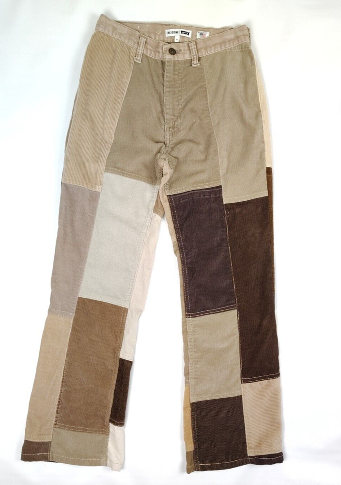 RE/DONE Levi’s Corduroy 70's Patched Jeans Multicolor Brown Size 25 Button Fly