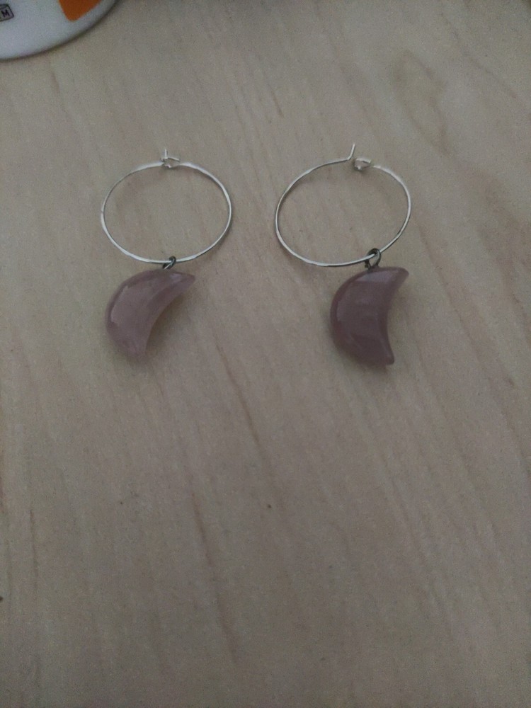 Rose Quartz Moon Pendant Hoop Earrings