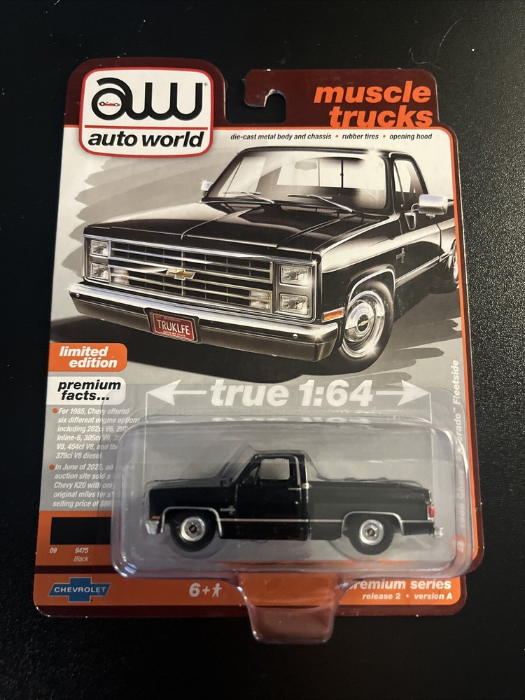 1:64 Auto World Muscle Trucks 1985 Chevy Silverado 10 Fleetside Black