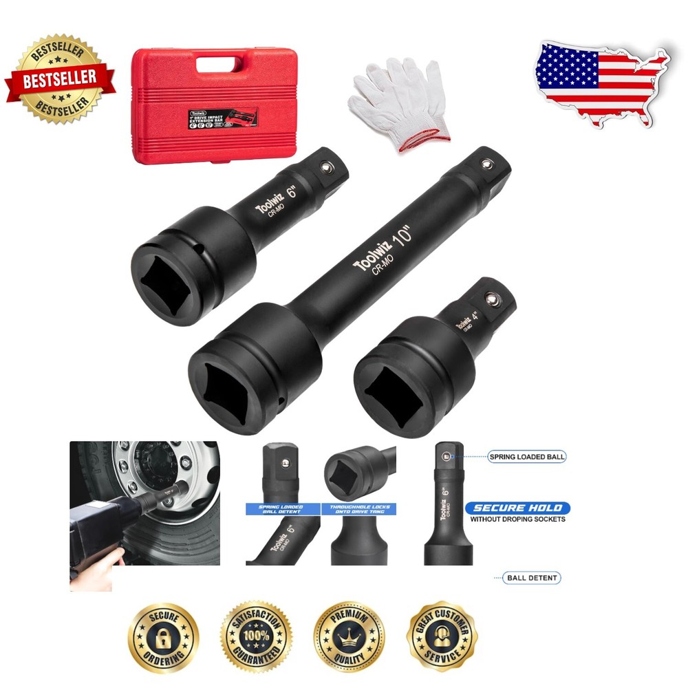 Versatile 1'' Socket Extension Set - Chrome Moly 4'', 6'', 10'' Bars in PVC Box