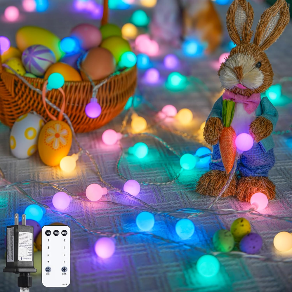 100 LED Connectable Globe String Lights Indoor, 33Ft Multicolor Fairy Lights Plu