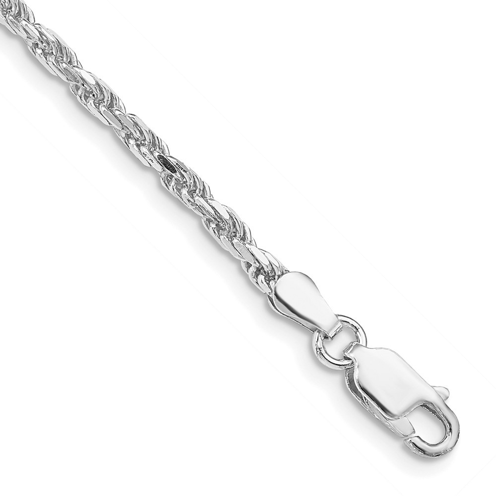 Sterling Silver Rhodium-plated 2.5mm Diamond-cut Rope Chain Anklet 10