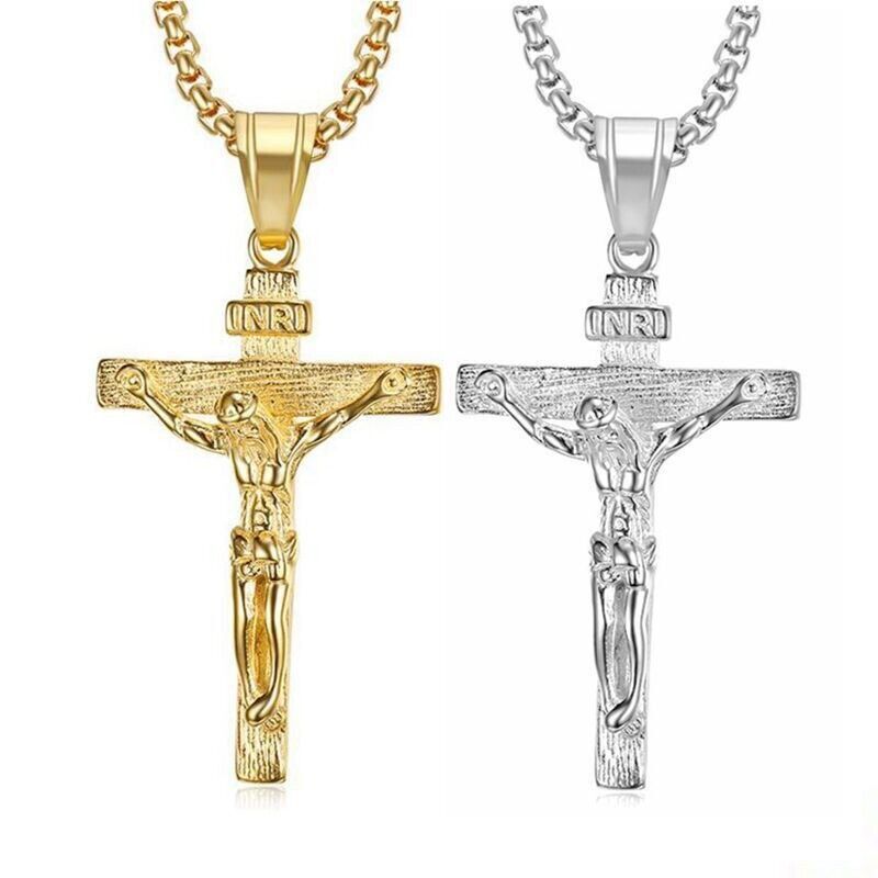 Men's Stainless Steel Jesus Christ Crucifix Cross Pendant Necklace 24