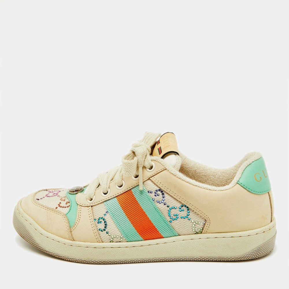 Gucci Multicolor Nubuck Leather and Crystal GG Canvas Screener Sneakers Size 36