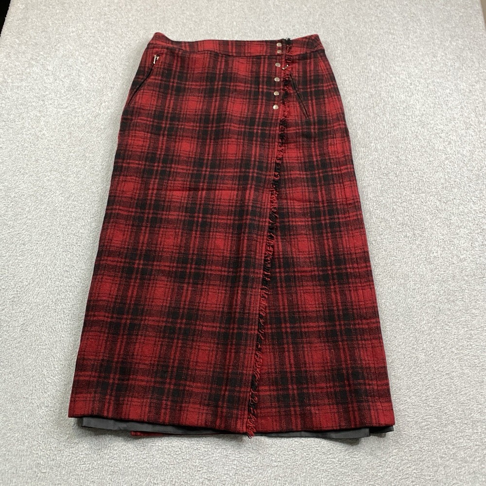 VINTAGE Eddie Bauer Wrap Blanket Skirt Womens 6P Wool Blend Buffalo Tartan Plaid