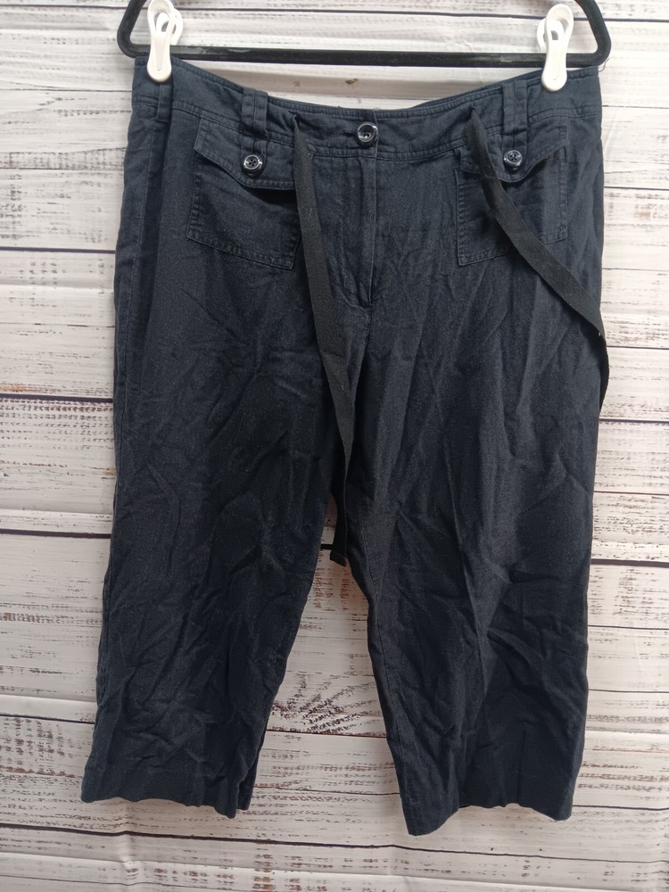 Larry Levine Pants Women's 12 Linen Blend Blue Heather Capri Dress