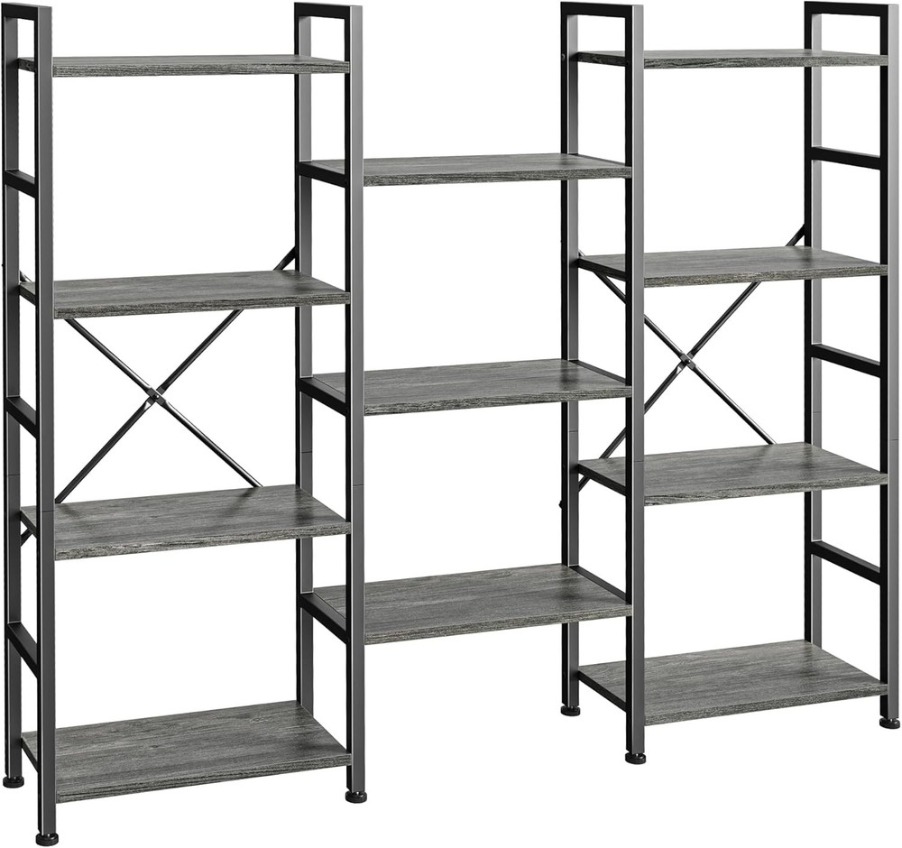 Triple Bookshelf Bookcase W/ 11 Open Display Shelves Wide Book Shelf Book Case