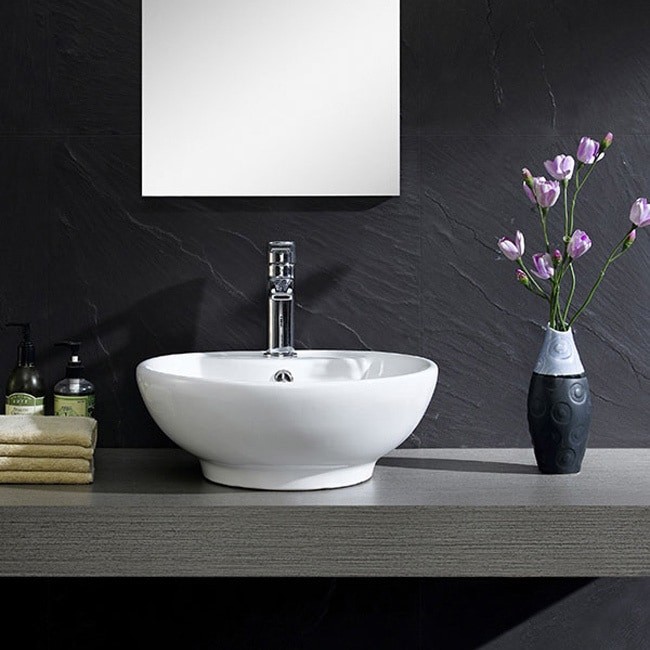 Modern White Vitreous China Round Vessel Sink by Fine Fixtures