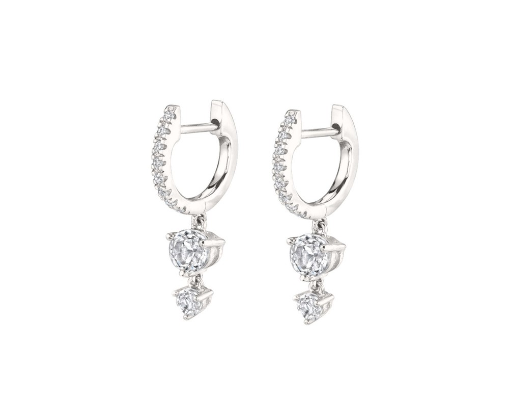 huggie hoop earrings with charm 925 Silver tiny small hoops Moissanite dangle