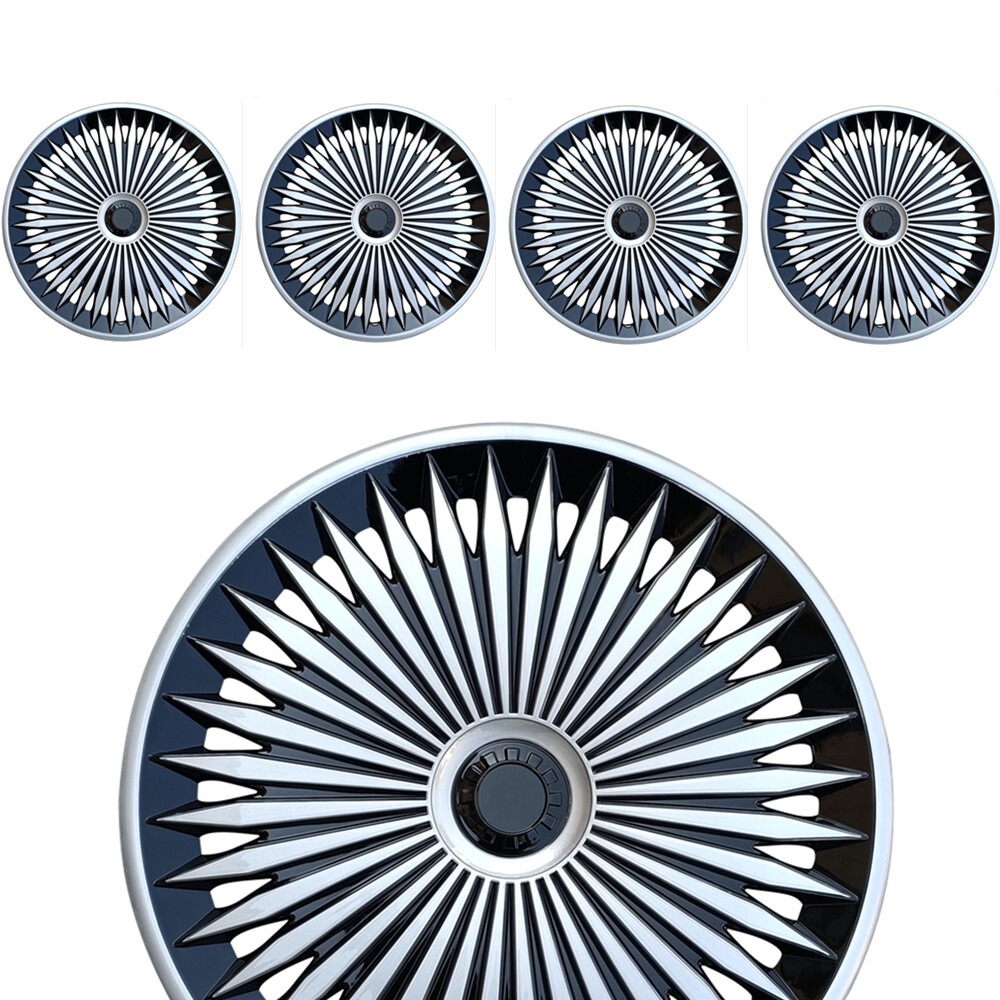 4PCS Universal 17-Inch Snap-On Wheel Covers in Silver & Black