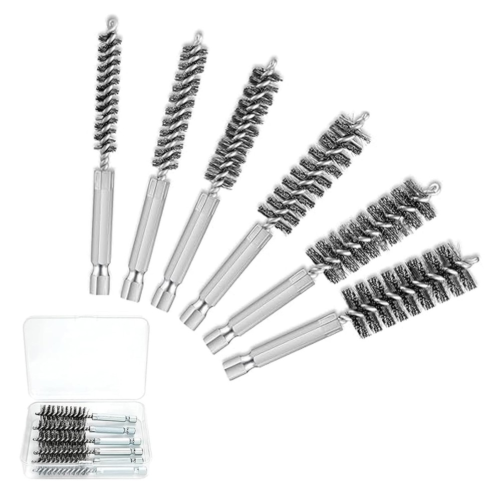 6 Pcs Stainless Steel Bore Brush with 1/4