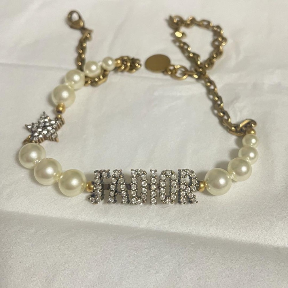 Dior Logo Charm Choker Necklace in Gold Tone