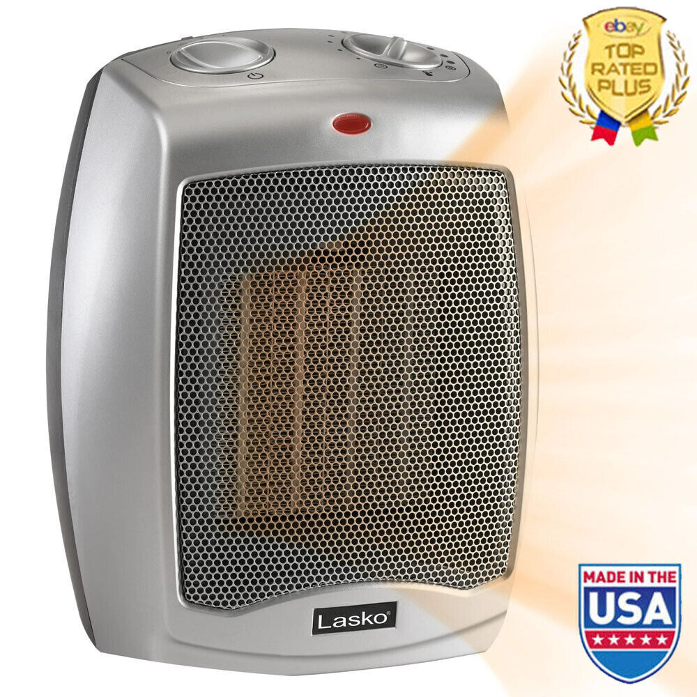 Electric Ceramic Space Heater W/ Adjustable Thermostat Handle 1500 W Silver New