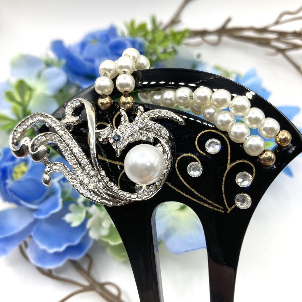 1016 Black Esser Kimono Pearl Hair Organizer for Weddings and Events