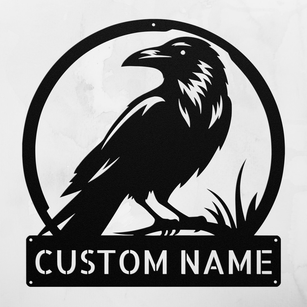 Personalized Raven Bird Metal Sign Custom Outdoor Decor Gift for Home Office