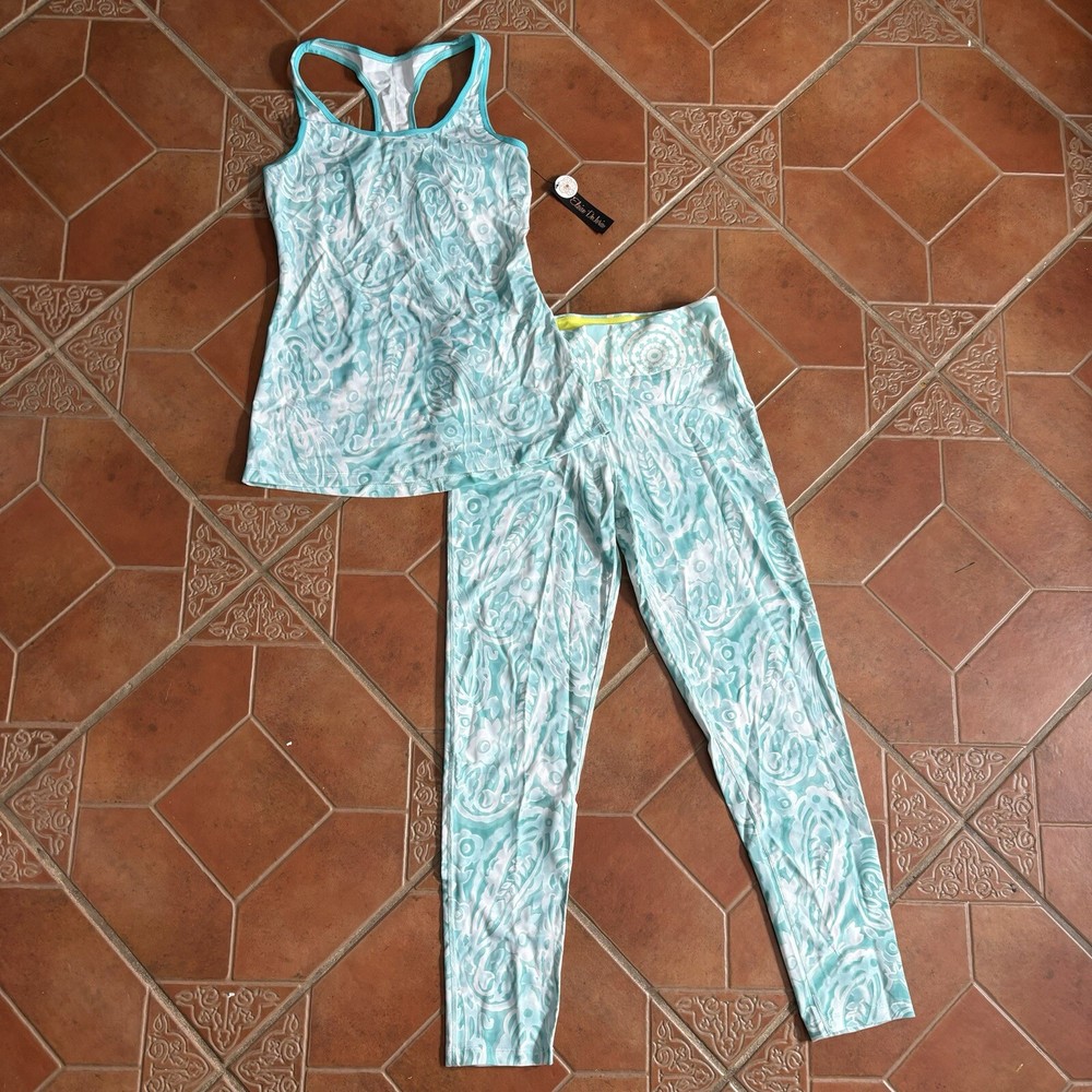 Eloise DeJoria Aqua Leggings and Racerback Top 2 Piece Workout Set Women Size M