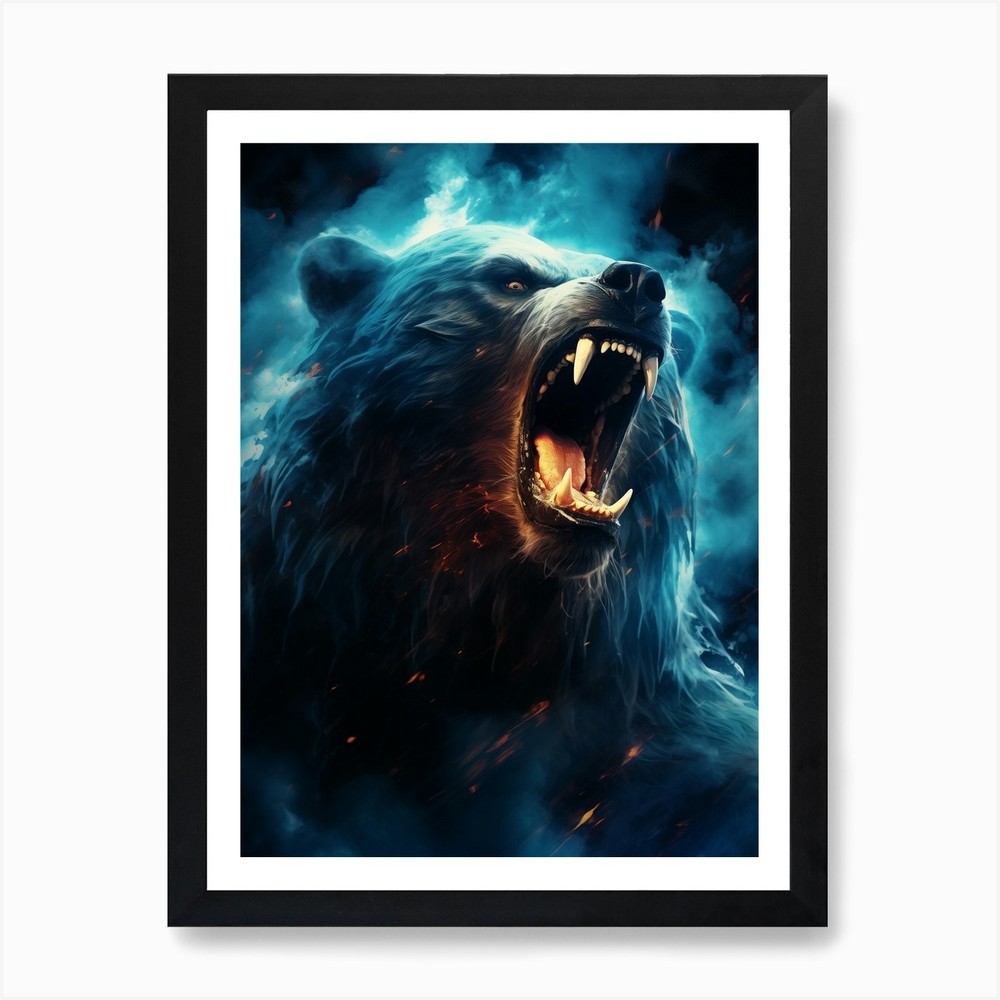 Grizzly Bear Framed Wall Art Canvas Print Wildlife Decor