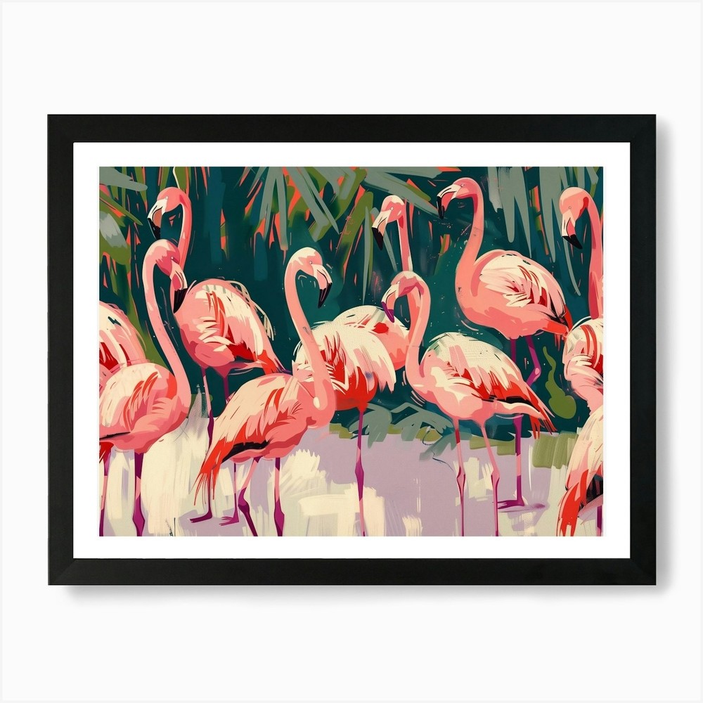 Tropical Pink Flamingos  Art Print Framed Wall Art Poster Canvas Print Picture